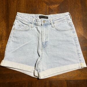 GUESS Light Wash Denim Shorts with Rolled Hem